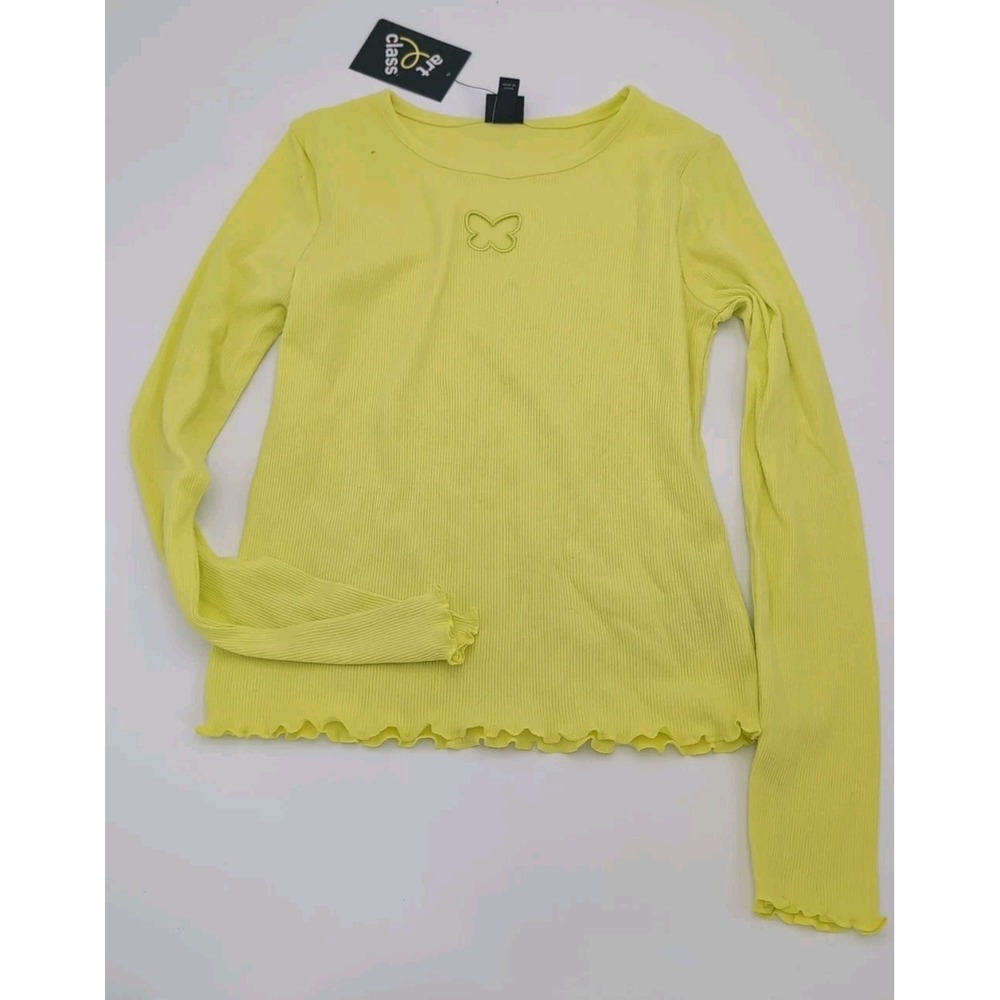 Girls' Long Sleeve Lettuce Trim Edge Ribbed T-Shirt - Art Class - L 10-12